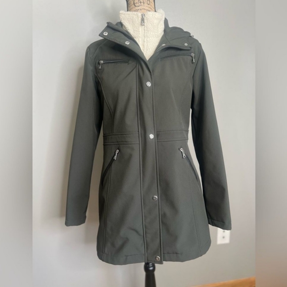 Lauren Ralph Lauren black label soft shell hooded green coat size medium  preppy - Picture 4 of 12